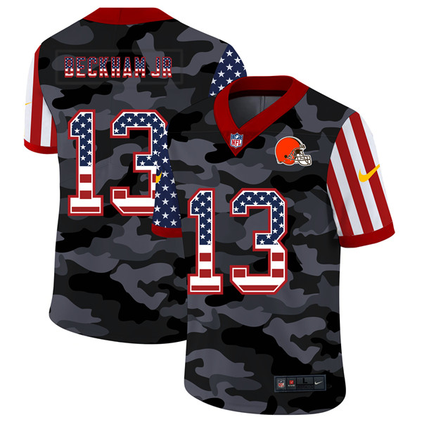 Men's Cleveland Browns #13 Odell Beckham Jr. 2020 Camo USA Flag Limited Stitched Jersey